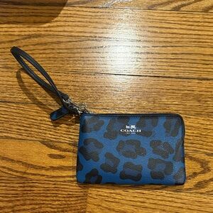 Coach Black and Blue Leopard Print Wristlet